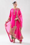 Shop_Debyani + Co_Pink Silk Beads, Embroidery Round Neck Kurta Pant Set 