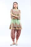 Debyani + Co_Pink Silk Embroidery Round Neck Pista Green Anarkali Set _Online_at_Aza_Fashions