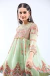 Debyani + Co_Pink Silk Embroidery Round Neck Pista Green Anarkali Set _at_Aza_Fashions