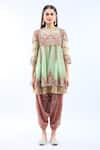 Buy_Debyani + Co_Pink Silk Embroidery Round Neck Pista Green Anarkali Set 