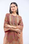 Debyani + Co_Multi Color Silk Embroidery Round Neck Printed Kurta Set _Online_at_Aza_Fashions