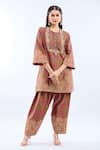 Shop_Debyani + Co_Multi Color Silk Embroidery Round Neck Printed Kurta Set _Online_at_Aza_Fashions