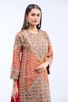 Buy_Debyani + Co_Red Silk Embroidery Split V-neck Diamond Choga Kurta Set _Online_at_Aza_Fashions