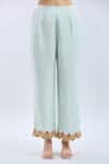 Debyani + Co_Orange Silk Embroidery Round Neck Ice Blue Kurta Set _Online_at_Aza_Fashions