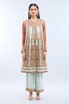 Buy_Debyani + Co_Orange Silk Embroidery Round Neck Ice Blue Kurta Set _Online_at_Aza_Fashions