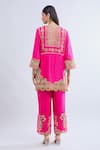 Shop_Debyani + Co_Pink Silk Sequins, Embroidery Split V-neck Kurta Set _at_Aza_Fashions