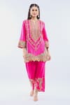 Buy_Debyani + Co_Pink Silk Sequins, Embroidery Split V-neck Kurta Set _Online_at_Aza_Fashions