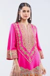 Shop_Debyani + Co_Pink Silk Sequins, Embroidery Split V-neck Kurta Set 