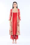Debyani + Co_Red Silk Embroidery Round Neck Kurta Set With Dupatta _Online_at_Aza_Fashions