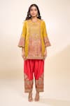Shop_Debyani + Co_Mustard Silk Sequins, Embroidery Round Neck Yellow Kurta Set _Online_at_Aza_Fashions