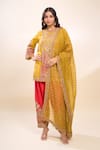 Debyani + Co_Mustard Silk Sequins, Embroidery Round Neck Yellow Kurta Set _at_Aza_Fashions