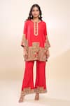 Buy_Debyani + Co_Red Silk Embroidery Round Neck Kurta Set With Palazzo 