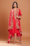 Buy_Debyani + Co_Red Silk Sequins, Beads, Embroidery Round Neck Kurta Set _at_Aza_Fashions
