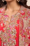 Debyani + Co_Red Silk Sequins, Beads, Embroidery Round Neck Kurta Set _at_Aza_Fashions