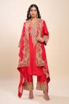Buy_Debyani + Co_Red Silk Sequins, Beads, Embroidery Round Neck Kurta Set 