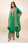 Debyani + Co_Green Silk Embroidery Round Neck Kurta Set With Cape _at_Aza_Fashions