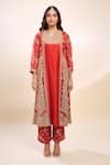 Debyani + Co_Red Organza Embroidery Round Neck Chota Gulab Kurta Set With Polka Dupatta _Online_at_Aza_Fashions