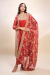 Shop_Debyani + Co_Red Organza Embroidery Round Neck Chota Gulab Kurta Set With Polka Dupatta _Online_at_Aza_Fashions