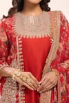 Buy_Debyani + Co_Red Organza Embroidery Round Neck Chota Gulab Kurta Set With Polka Dupatta 
