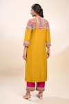 Shop_Debyani + Co_Mustard Silk Embroidery Round Neck Yellow Kurta Set _at_Aza_Fashions
