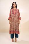 Shop_Debyani + Co_Multi Color Silk Embroidery Round Neck Kurta Pant Set _Online_at_Aza_Fashions