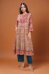 Buy_Debyani + Co_Multi Color Silk Embroidery Round Neck Kurta Pant Set _at_Aza_Fashions