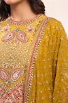 Buy_Debyani + Co_Mustard Silk Sequins, Embroidery Round Neck Yellow Kurta Set With Dupatta _Online_at_Aza_Fashions