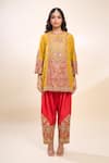 Shop_Debyani + Co_Mustard Silk Sequins, Embroidery Round Neck Yellow Kurta Set With Dupatta _Online_at_Aza_Fashions