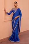 Shop_Isha Gupta Tayal_Blue Saree Pure Satin Embroidered Tilla Round Noor Border With Blouse _Online_at_Aza_Fashions