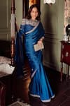 Buy_Isha Gupta Tayal_Blue Saree Pure Satin Embroidered Tilla Round Noor Border With Blouse _at_Aza_Fashions