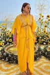 Buy_ISHA GUPTA TAYAL_Yellow Satin, Organza, Crepe Beads, Sequins, Aashna Kimono Top Skirt Set _at_Aza_Fashions