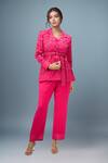Buy_Safaa_Pink Collared Floral Print Pant Set _at_Aza_Fashions