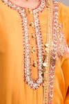 Buy_Debyani + Co_Orange Silk Sequins, Embroidery Round Neck Burnt Kurta Set With Pant And Dupatta _Online_at_Aza_Fashions