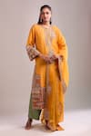 Shop_Debyani + Co_Orange Silk Sequins, Embroidery Round Neck Burnt Kurta Set With Pant And Dupatta _Online_at_Aza_Fashions
