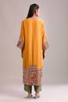 Shop_Debyani + Co_Orange Silk Sequins, Embroidery Round Neck Burnt Kurta Set With Pant And Dupatta _at_Aza_Fashions