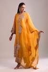 Debyani + Co_Orange Silk Sequins, Embroidery Round Neck Burnt Kurta Set With Pant And Dupatta _at_Aza_Fashions