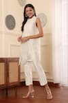 Shop_MIDORI BY SGV_Off White Embroidery Round Neck Kurta Set _Online_at_Aza_Fashions