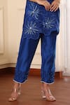 Midori By Sgv_Blue Embroidery Round Neck Royal Cotton Silk Kurta Set _Online_at_Aza_Fashions
