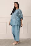 Shop_MIDORI BY SGV_Blue Cotton, Silk, Chanderi Embroidery Round Neck Kaftan Set _at_Aza_Fashions