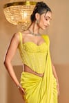 K&A By Karishma and Ashita_Yellow Net, Satin Beads, Embroidery Sweetheart Neck And Pre-draped Saree Set _Online_at_Aza_Fashions