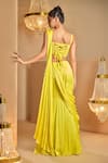 Shop_K&A By Karishma and Ashita_Yellow Net, Satin Beads, Embroidery Sweetheart Neck And Pre-draped Saree Set _at_Aza_Fashions
