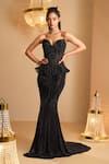 Buy_K&A By Karishma and Ashita_Black Net Sequins Sweetheart Neck Corset And Skirt Set _at_Aza_Fashions