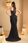 Shop_K&A By Karishma and Ashita_Black Net Sequins Sweetheart Neck Corset And Skirt Set _at_Aza_Fashions