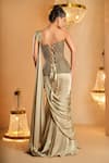 Shop_K&A By Karishma and Ashita_Green Net, Satin Beads Sage Pre-draped Saree And Corset Set _at_Aza_Fashions