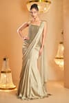 Buy_K&A By Karishma and Ashita_Green Net, Satin Beads Sage Pre-draped Saree And Corset Set _at_Aza_Fashions