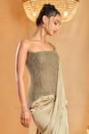 K&A By Karishma and Ashita_Green Net, Satin Beads Sage Pre-draped Saree And Corset Set _Online_at_Aza_Fashions