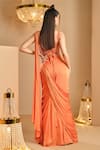 Shop_K&A By Karishma and Ashita_Orange Net, Satin Beads Sweetheart Neck Designer Pre-draped Saree And Corset Set _at_Aza_Fashions