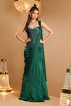 Buy_K&A By Karishma and Ashita_Green Sweetheart Neck Bottle Pre-draped Saree And Corset _at_Aza_Fashions