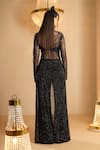 Shop_K&A By Karishma and Ashita_Black Net, Crepe Beads V-neck And Jacket Pant Set _at_Aza_Fashions