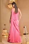 Shop_K&A By Karishma and Ashita_Pink Net, Satin Beads Square Neck Pre-draped Saree With Corset _at_Aza_Fashions